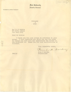 Letter from Fisk University to W. E. B. Du Bois