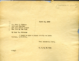 Letter from W. E. B. Du Bois to Committee of Friends of Louis E. Burnham