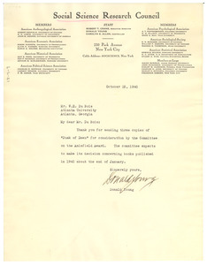 Letter from Social Science Research Council to W. E. B. Du Bois