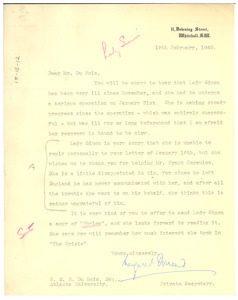 Letter from Margaret Overend to W. E. B. Du Bois