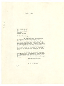 Letter from W. E. B. Du Bois to League of Coloured People