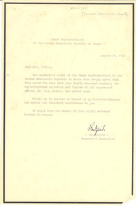 Letter from Germany (East) to Shirley Graham Du Bois