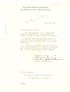 Letter from Chester S. Williams to W. E. B. Du Bois