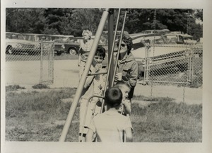 Children on the swingset at the picnic, Pine Beach