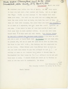 Transcript of letter from Rhoda Hudson to Erasmus Darwin Hudson