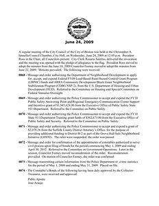 City Council meeting minutes, June 24, 2009