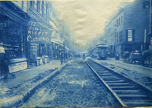 [Tracks on Washington Street at the corner of Oak Street]