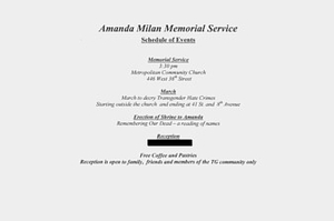 Program for Amanda Milan's Memorial Serivce