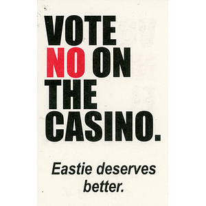 "Vote no on the casino" campaign card