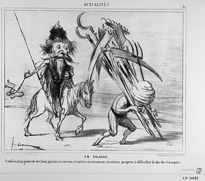 EN VALACHIE. Confiscation générale des faux, pioches et rateaux et autres instruments aratoires propres à défricher le dos des Cosaques.