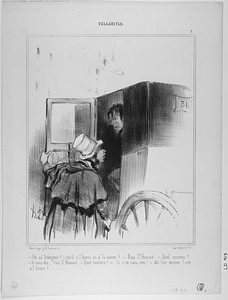 - Où çà bourgeois? c'est-il à l'heure ou à la course? - Rue St. Honoré. - Quel numéro? - Je vous dis, rue St. Honoré. - Quel numéro? - Je n'en sais rien! - Ah ben excusez! c'est à l'heure!...