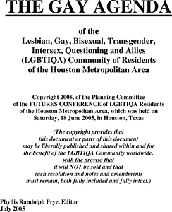 The Gay Agenda of the Lesbian, Gay, Bisexual, Transgender, Intersex, Questioning, and Allies (LGBTIQA) Community of Residents of the Houston Metropolitan Area