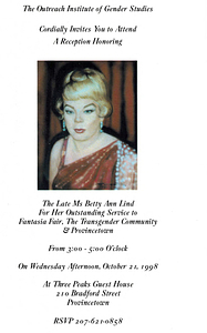 Invitation to Reception in Honor of Betty Ann Lind