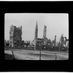 Damaged buildings in Ypres, France