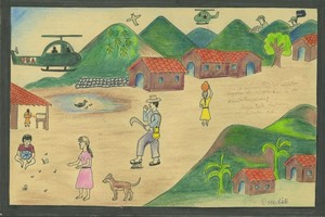 Color drawing of Salvadoran village