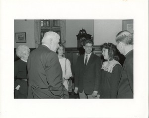 O'Neill, Tip with Millie O'Neill, J. Donald Monan, and students