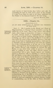 1800 Chap. 0064 An Act More Effectually To Prevent The Forgeries Of Bank Bills.
