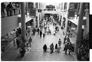 Shoppers in Castlecourt Shopping Centre, Belfast, focus of many bomb scares since it opened