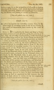 1807 Chap. 0027. An act to incorporate the township number Five, in the third range of townships north of the Waldo Patent, in the county of Kennebeck, into a town by the name of Palmyra.