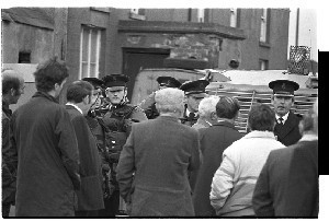 Andy Tyrie UDA Supreme Commander, Castlewellan. Shots of protestors and members of RUC.