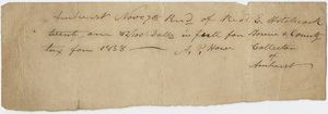 Edward Hitchcock receipt of payment to the town of Amherst, 1838