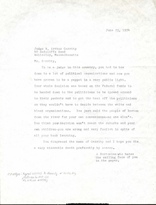 Letter to Judge W. Arthur Garrity, 1974 June 25