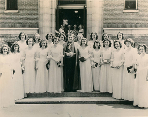 Mt. St. Joseph Academy graduation 1945--honor students with Archbishop Cushing