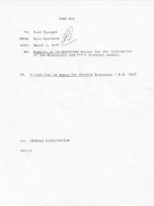 Memo #68 to Paul Tsongas from Rich Arenberg regarding Numbers of Co-Sponsored Bills: for the information of the Washington and Fifth District Staffs