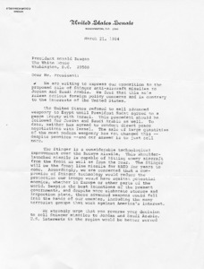 Letter expressing opposition to the proposed sale of Stinger missiles to Jordan and Saudi Arabia