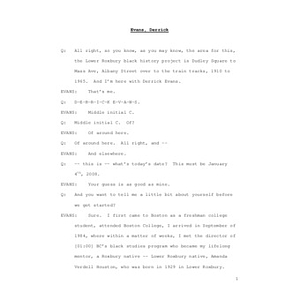 Transcript of interview with Derrick Evans, January 4, 2008