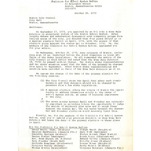 Letter, Boston City Council, October 29, 1973.