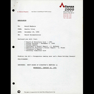 Meeting materials for December 1990
