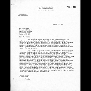 Letter to Luis Prado from Robert Curvin.
