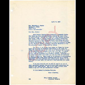 Letter from Muriel Snowden to Mrs. Christian A. Herter about speaking at Freedom House Coffee Hour