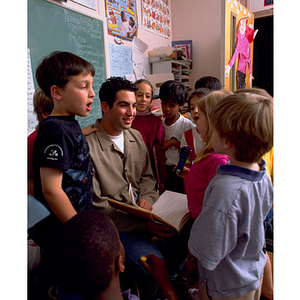 Education co-op student, Heath Bloch, reading to children