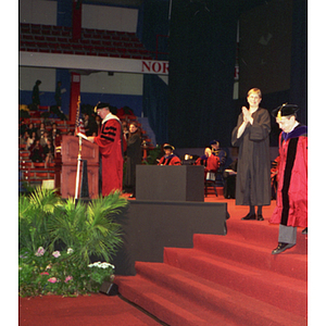 Speakers on stage at the inauguration of President Freeland