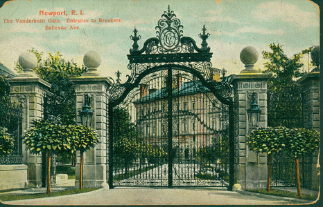Postcard, the Vanderbilt Gate, entrance to Breakers, Bellevue Avenue, Newport, Rhode Island