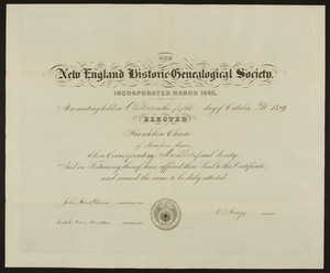 New England Historic Genealogical Society certificate