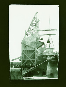 View from the stern of the coal barge General McClellan, East Boston, Mass., undated