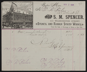 Billhead for S.M. Spencer, stencil and rubber stamp works, 112 Washington Street, Boston, Mass., dated November 2, 1886