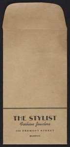 Envelope for The Stylist, fashion jewelers, 169 Tremont Street, Boston, Mass., undated