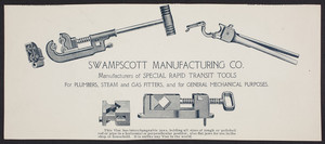 Advertisement for the Swampscott Manufacturing Co., manufacturers of special rapid transit tools, Swampscott, Mass., undated