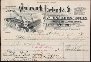 Billhead for Wadsworth, Howland & Co., manufacturers, importers & dealers in paints, painters' supplies, varnishes, Japans, stains, 82 & 84 Washington Street & 46 Friend Street, Boston, Mass., dated May 5, 1899