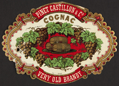 Label for Pinet Castillon & Co., cognac, G. Nissou, Paris, France, undated