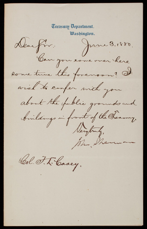 John Sherman to Thomas Lincoln Casey, June 3, 1880