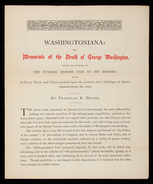 Washingtonia: Memorials of the Death of George Washington, September 18, 1865