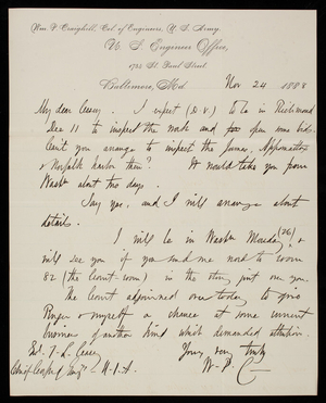 [William P. Craighill] to Thomas Lincoln Casey, November 24, 1888