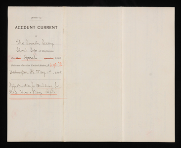 Accounts Current of Thos. Lincoln Casey - April 1885, May 1, 1885