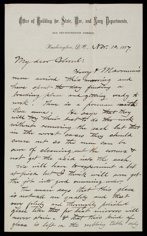 Bernard R. Green to Thomas Lincoln Casey, November 10, 1887