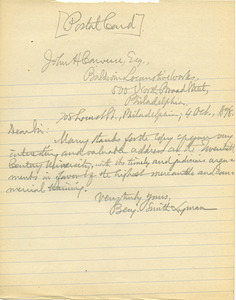 Letter from Benjamin Smith Lyman to John H. Converse